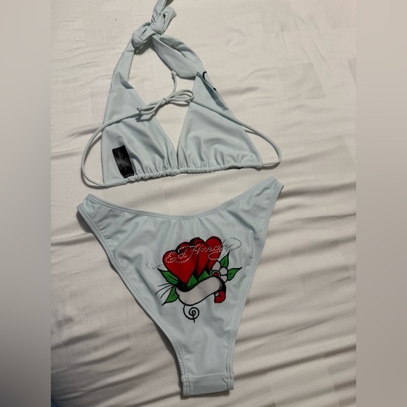Ed Hardy Light Blue Bikini with Graphic Design - Picture 2 of 3